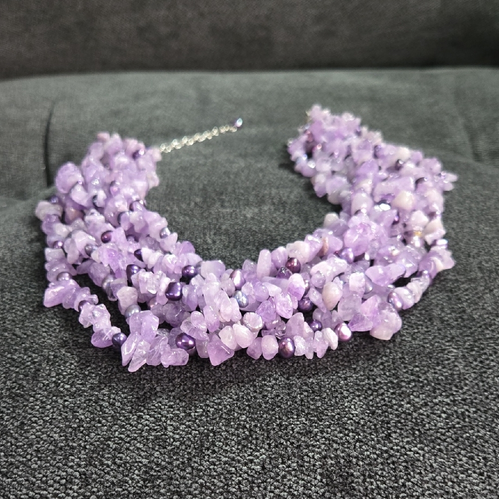 Amethyst &‎ Pearl Multi-Strand Necklace (Choker)